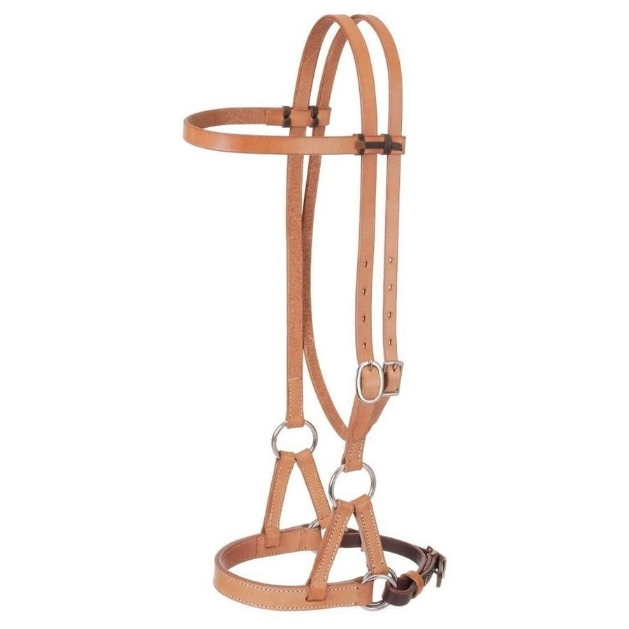 Tough 1 Headstall 5/8" Leather Side Pull Flat Nose Brown 53-9950 Image 1