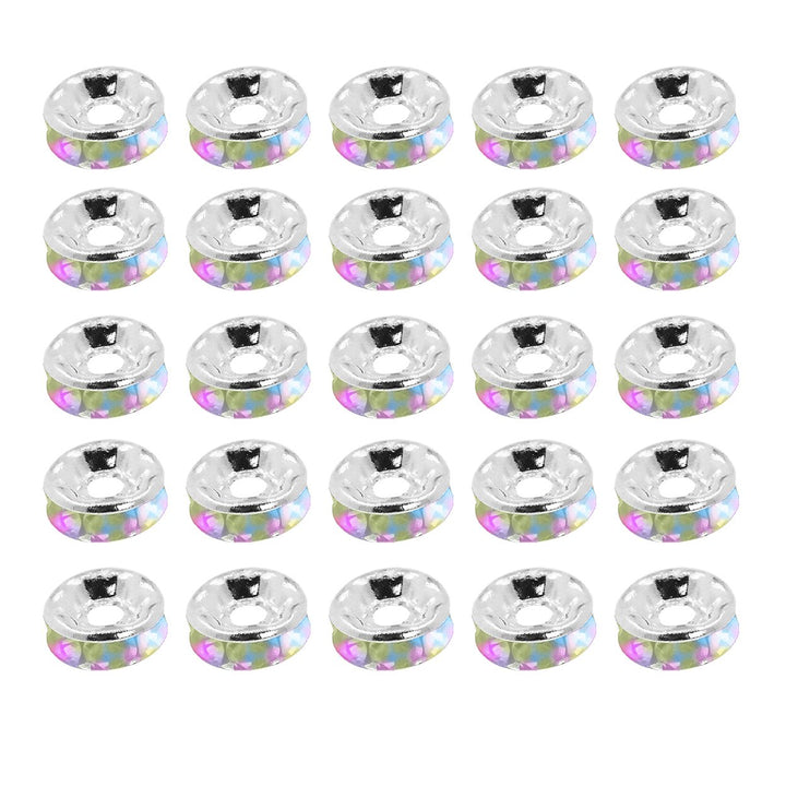 100Pcs 8mm Spacer Beads with Crystal Rhinestone Silver Plated Beads Faux Colorful Crystal Bead for Jewelry Making DIY Image 11