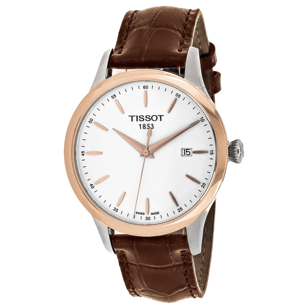 Tissot Mens Classic White Dial Watch T9124104601100 Stainless Steel Leather Strap Image 1