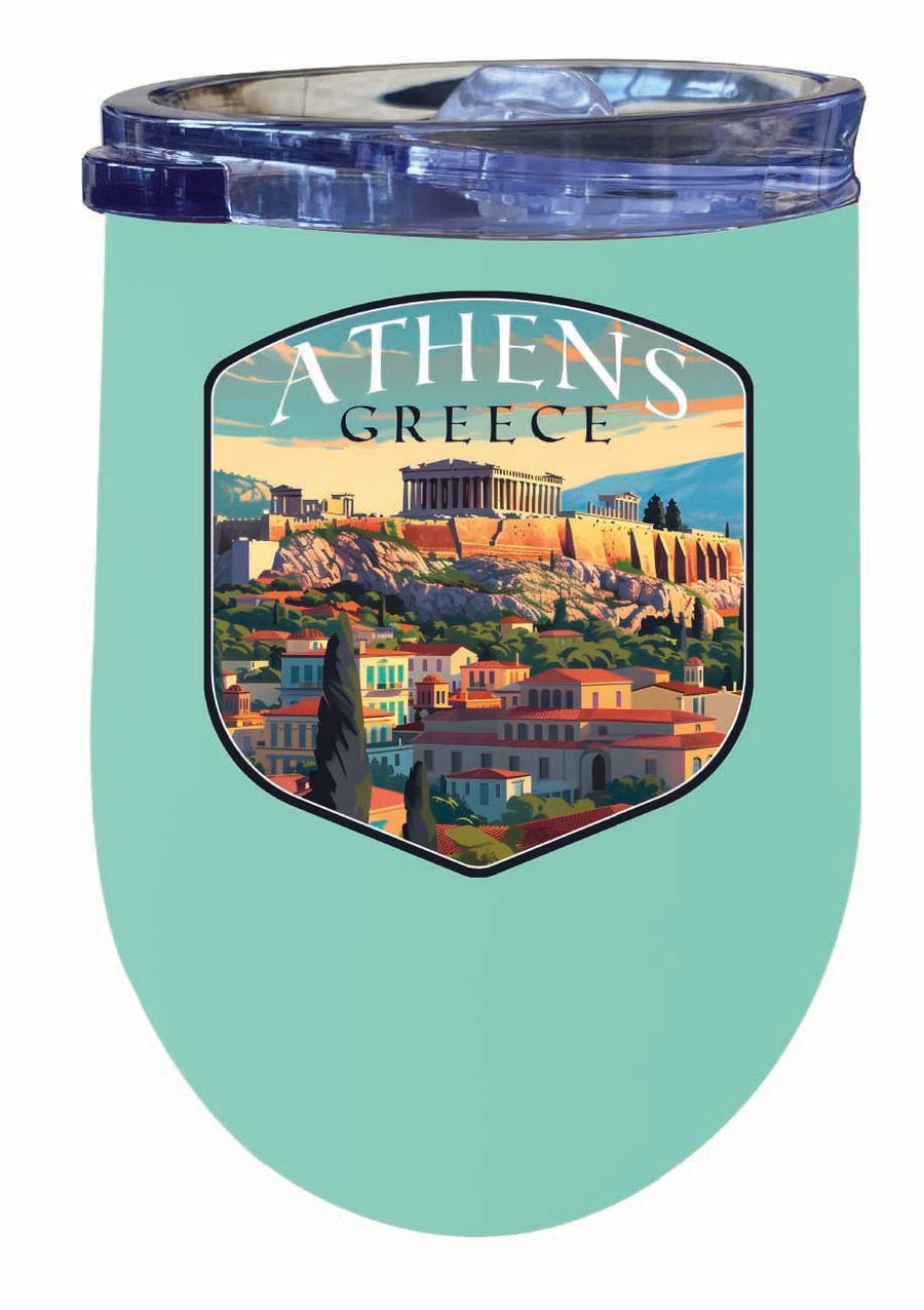 Athens Greece Acropolis Cityscape Design Souvenir 12 oz Insulated Wine Stainless Steel Tumbler Image 1