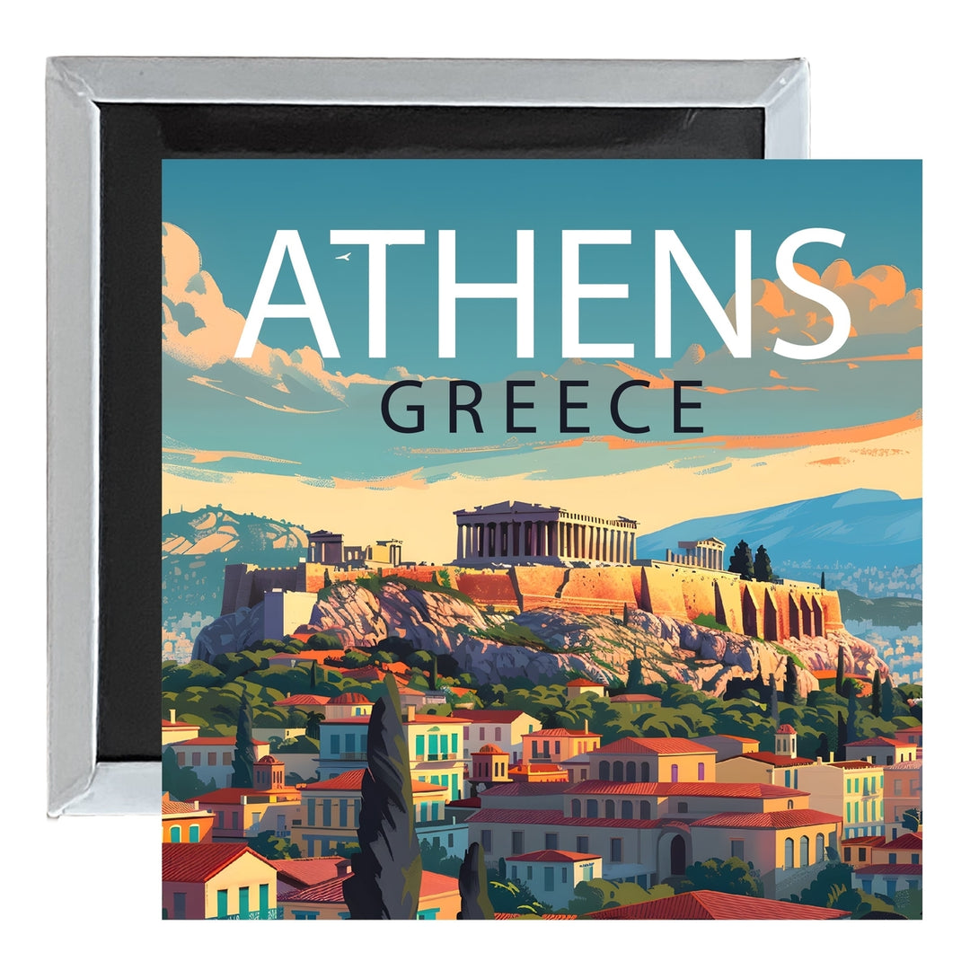 Athens Greece Acropolis Cityscape Design Souvenir 2.5 x 2.5-Inch Fridge Magnet Image 1