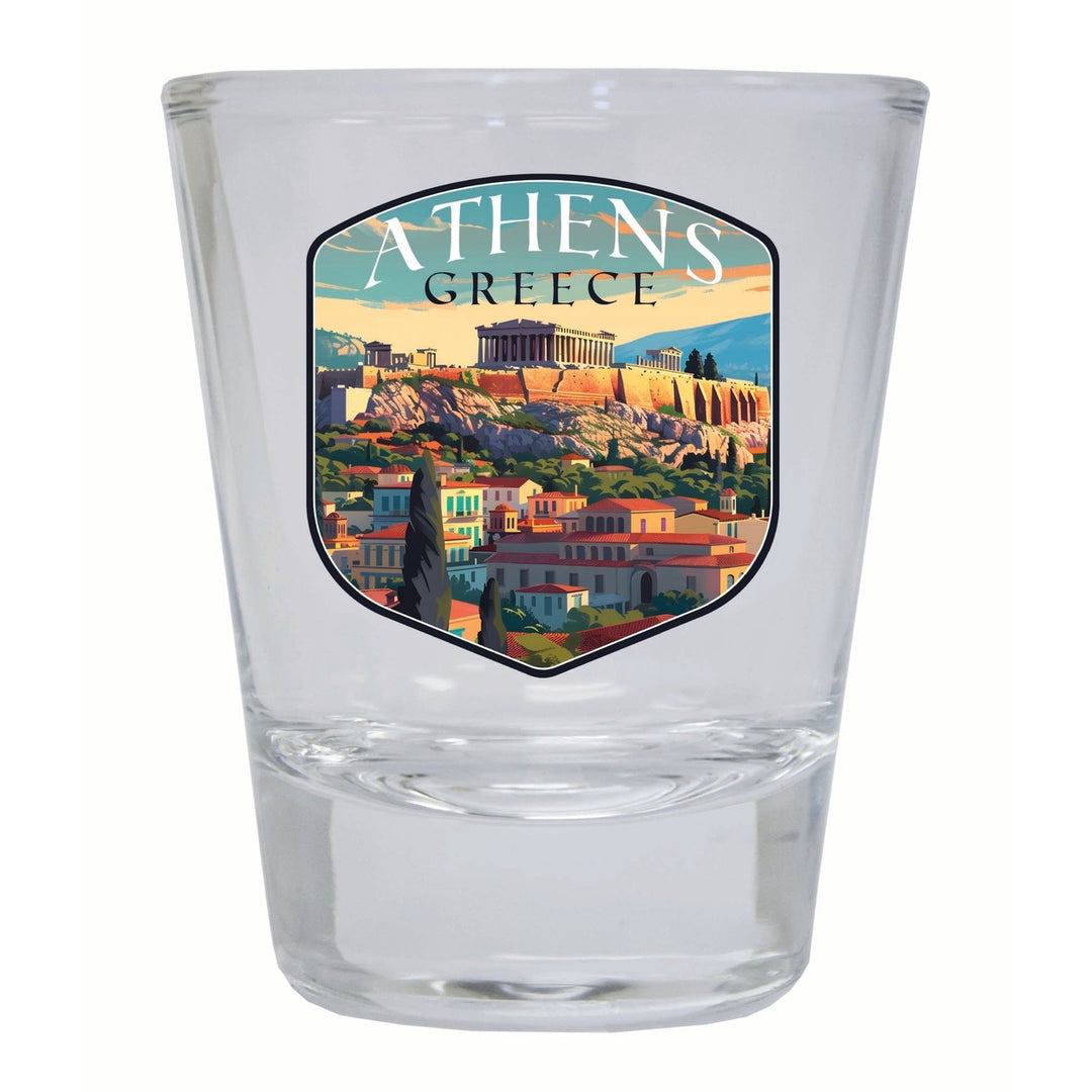 Athens Greece Acropolis Cityscape Design Souvenir 2 Ounce Shot Glass Round Image 3