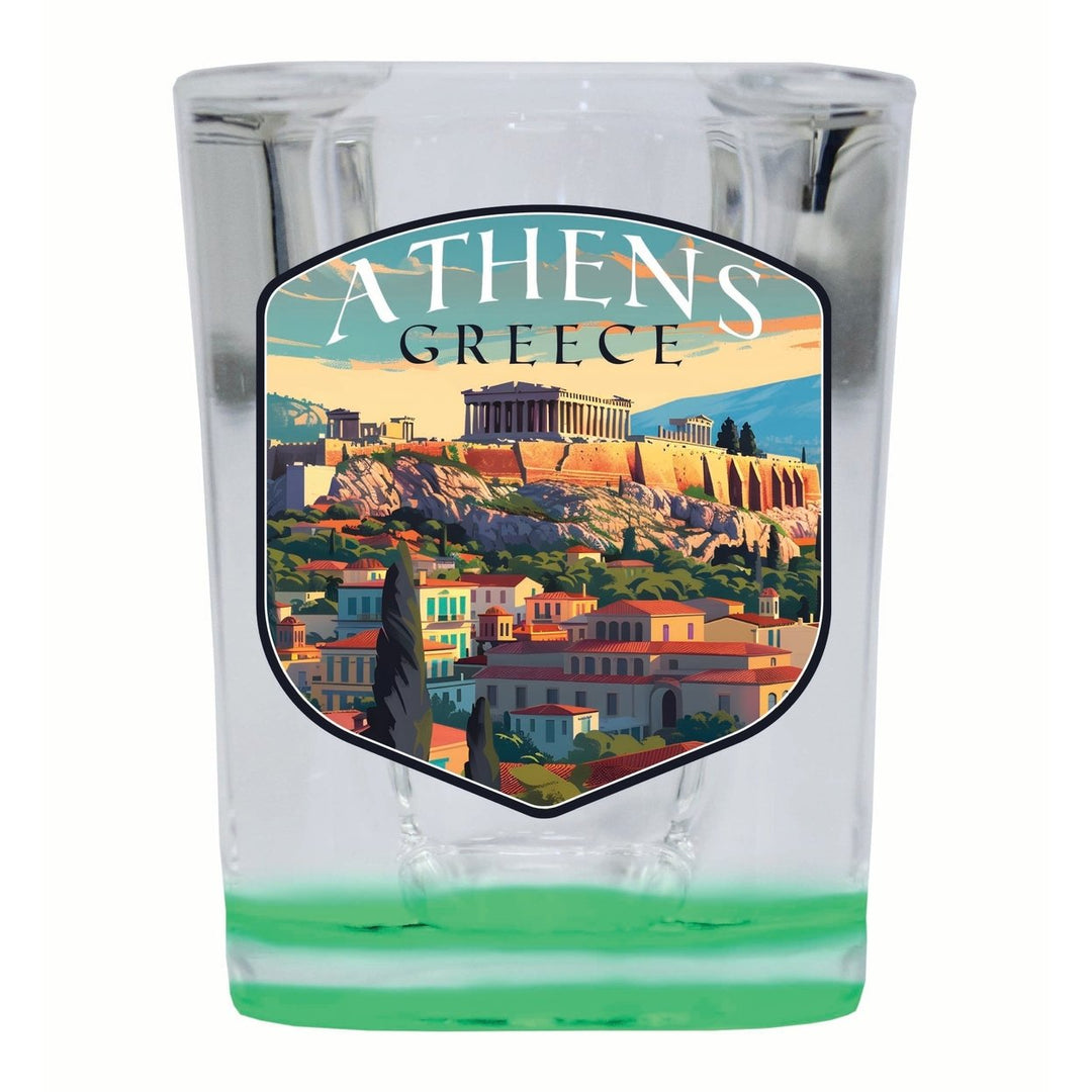 Athens Greece Acropolis Cityscape Design Souvenir 2 Ounce Shot Glass Square Image 4