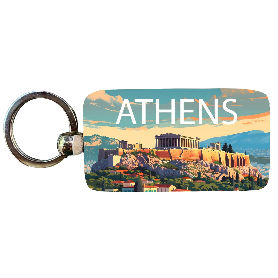 Athens Greece Acropolis Cityscape Design Souvenir 2.5x1-Inch Souvenir Wooden Keychain Image 1