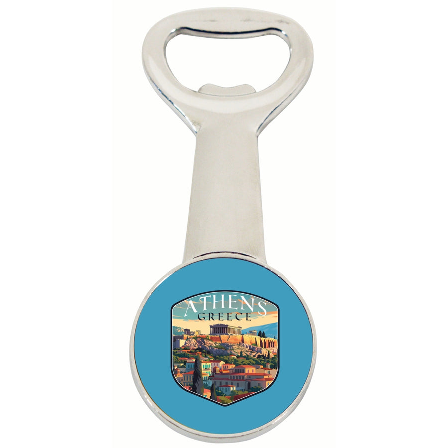 Athens Greece Acropolis Cityscape Design Souvenir Magnetic Bottle Opener Image 1