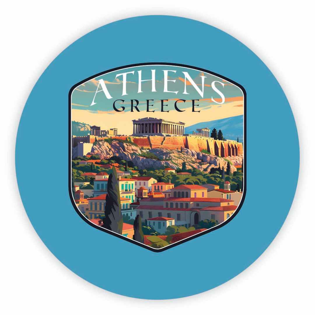 Athens Greece Acropolis Cityscape Design Souvenir Round Fridge Magnet Image 1