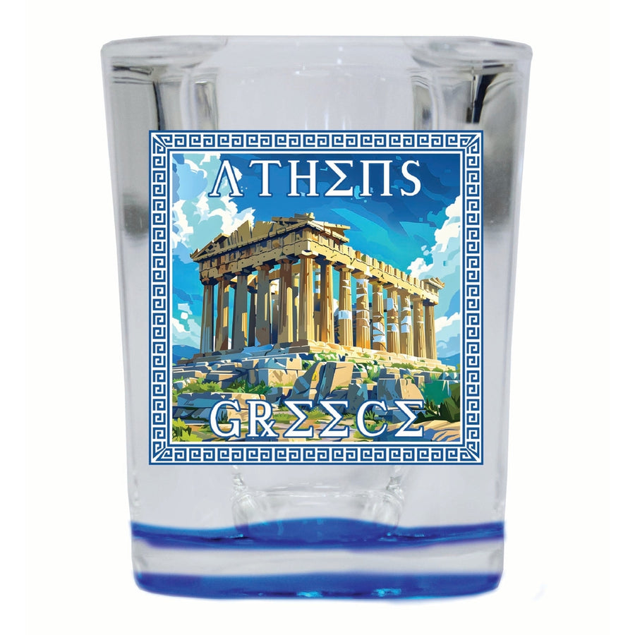 Athens Greece Acropolis in Meander Frame Design Souvenir 2 Ounce Shot Glass Square Image 1