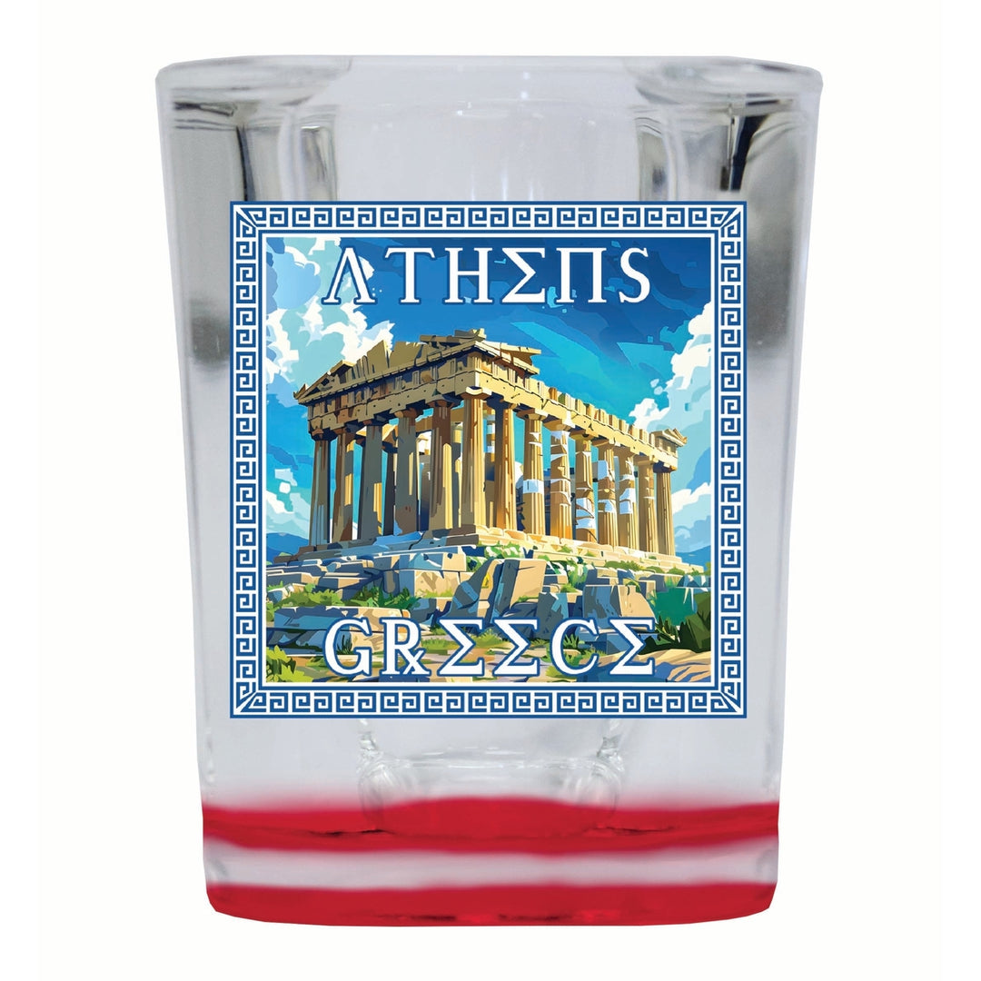 Athens Greece Acropolis in Meander Frame Design Souvenir 2 Ounce Shot Glass Square Image 2