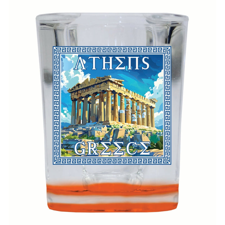 Athens Greece Acropolis in Meander Frame Design Souvenir 2 Ounce Shot Glass Square Image 3