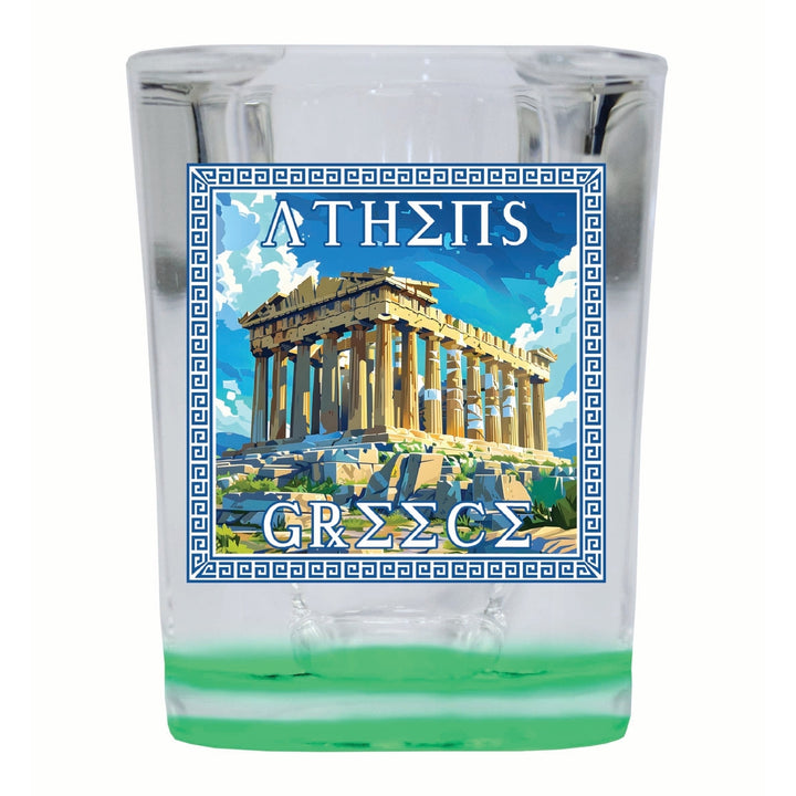 Athens Greece Acropolis in Meander Frame Design Souvenir 2 Ounce Shot Glass Square Image 4