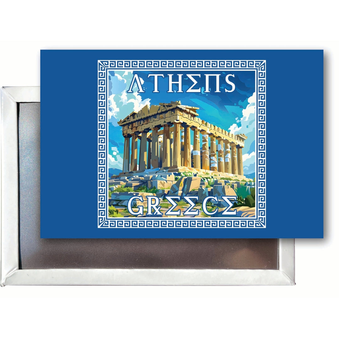 Athens Greece Acropolis in Meander Frame Design Souvenir 2x3-Inch Fridge Magnet Image 1