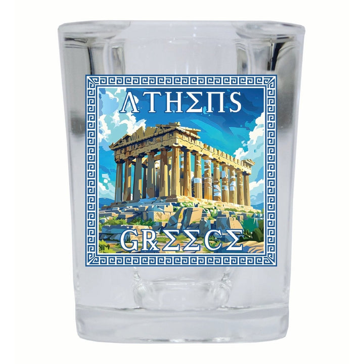 Athens Greece Acropolis in Meander Frame Design Souvenir 2 Ounce Shot Glass Square Image 4