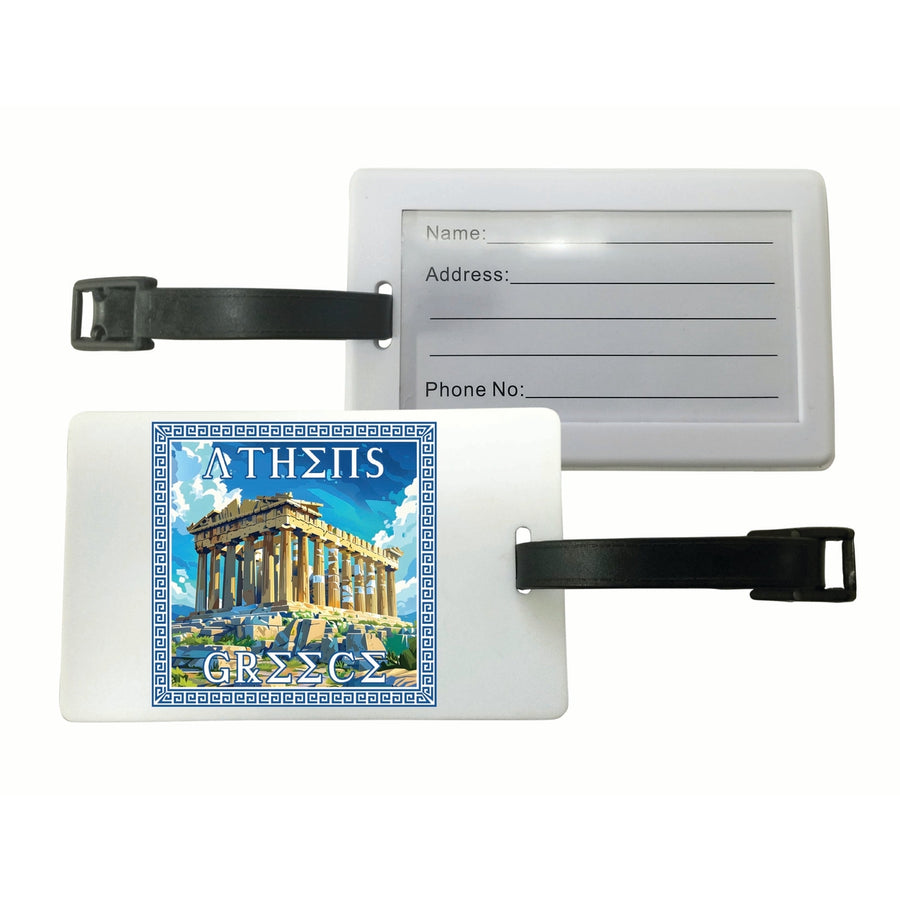 Athens Greece Acropolis in Meander Frame Design Souvenir Luggage Tag Image 1