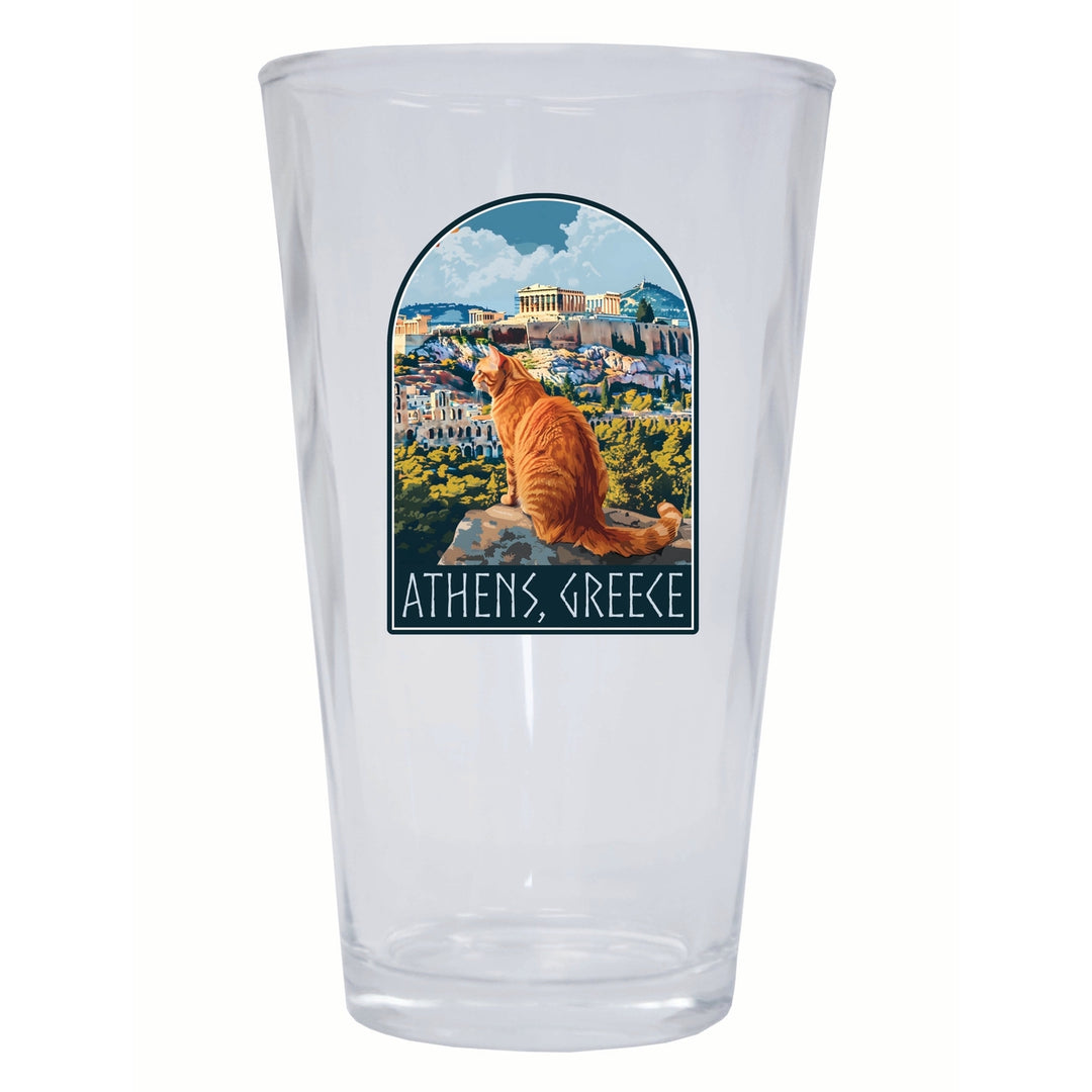 Athens Greece Cat Acropolis Design Souvenir 16 oz Pint Glass Image 1