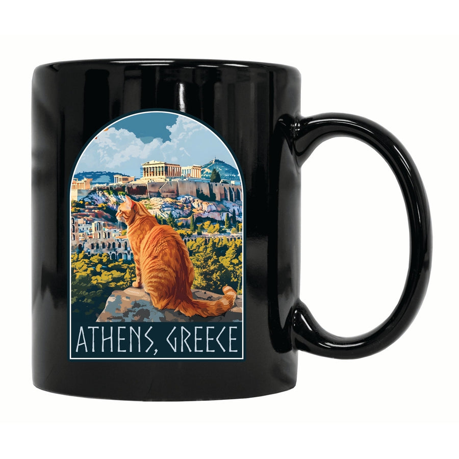 Athens Greece Cat Acropolis Design Souvenir 12 oz Ceramic Coffee Mug Image 1