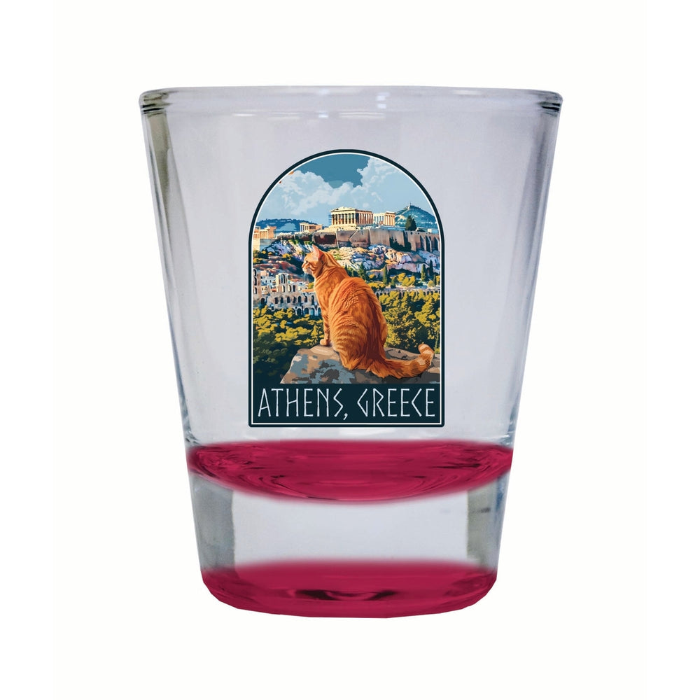 Athens Greece Cat Acropolis Design Souvenir 2 Ounce Shot Glass Round Image 2