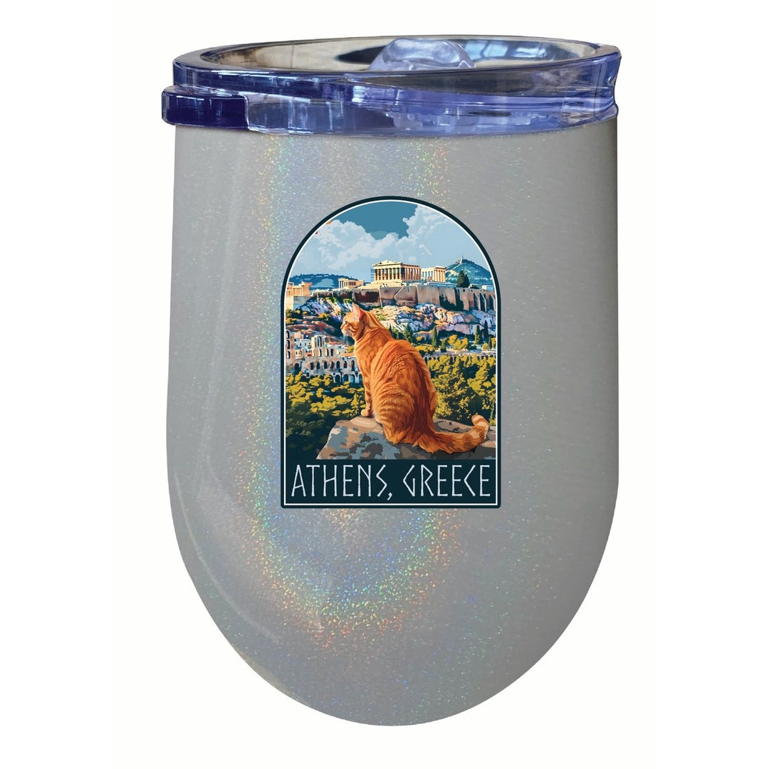 Athens Greece Cat Acropolis Design Souvenir 12 oz Insulated Wine Stainless Steel Tumbler Image 1