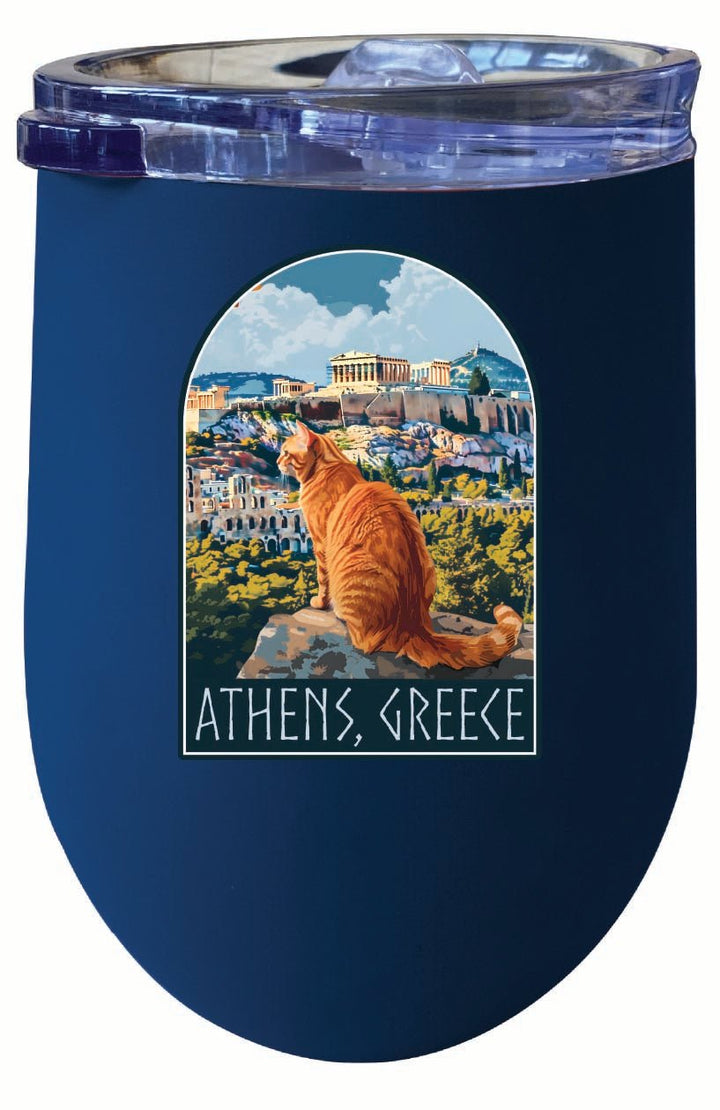 Athens Greece Cat Acropolis Design Souvenir 12 oz Insulated Wine Stainless Steel Tumbler Image 3