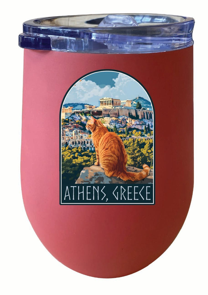 Athens Greece Cat Acropolis Design Souvenir 12 oz Insulated Wine Stainless Steel Tumbler Image 1