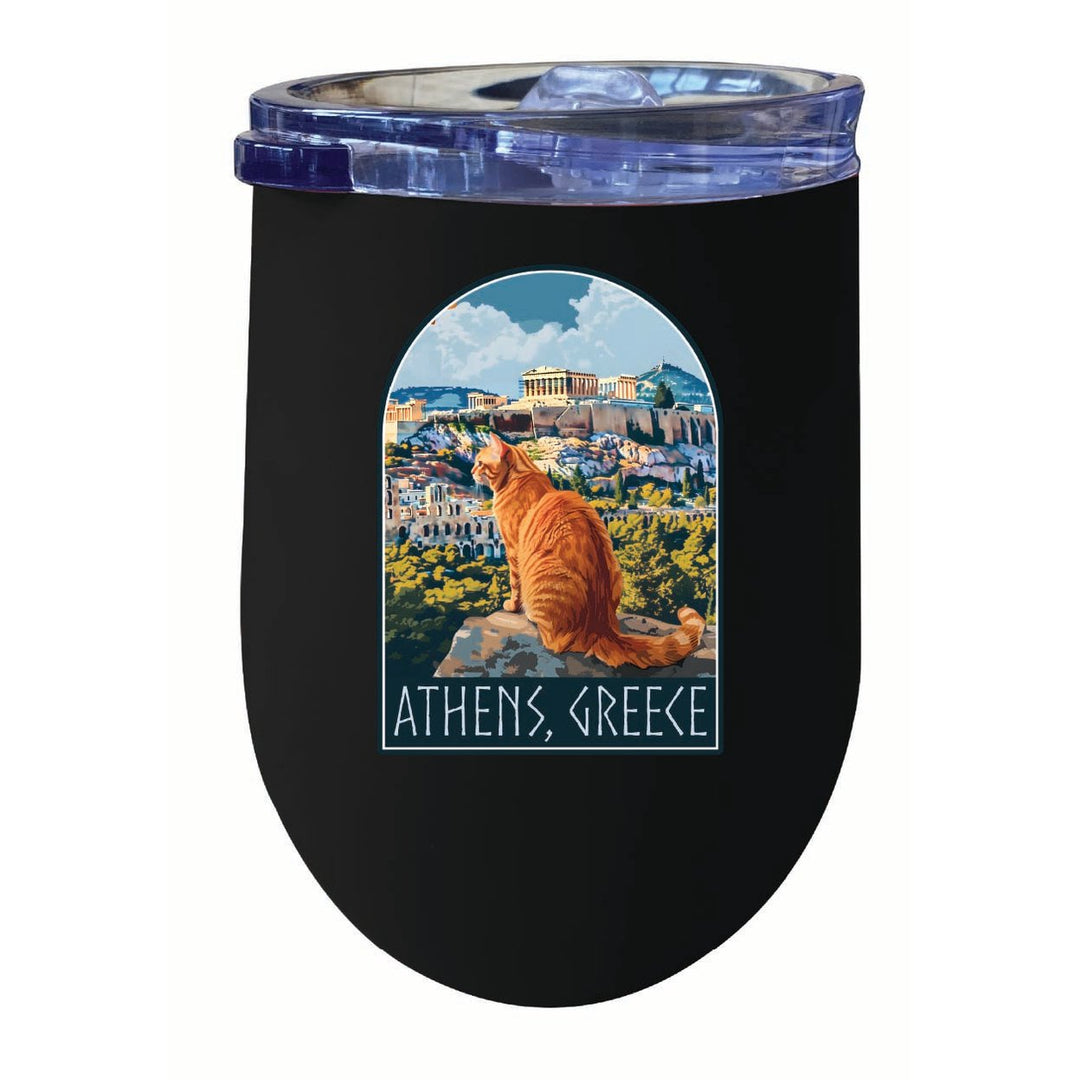 Athens Greece Cat Acropolis Design Souvenir 12 oz Insulated Wine Stainless Steel Tumbler Image 4