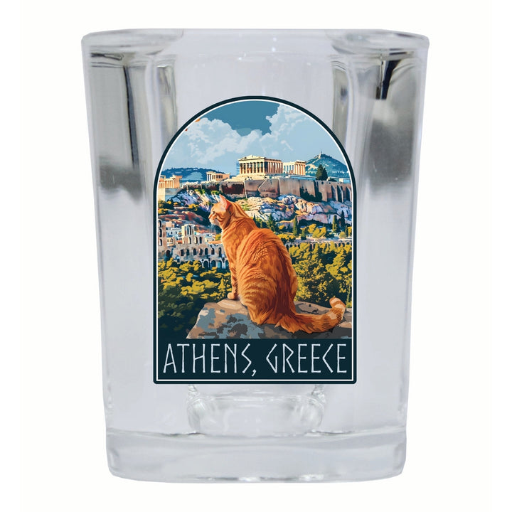 Athens Greece Cat Acropolis Design Souvenir 2 Ounce Shot Glass Square Image 1