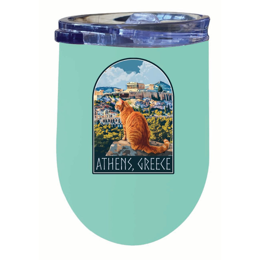 Athens Greece Cat Acropolis Design Souvenir 12 oz Insulated Wine Stainless Steel Tumbler Image 6