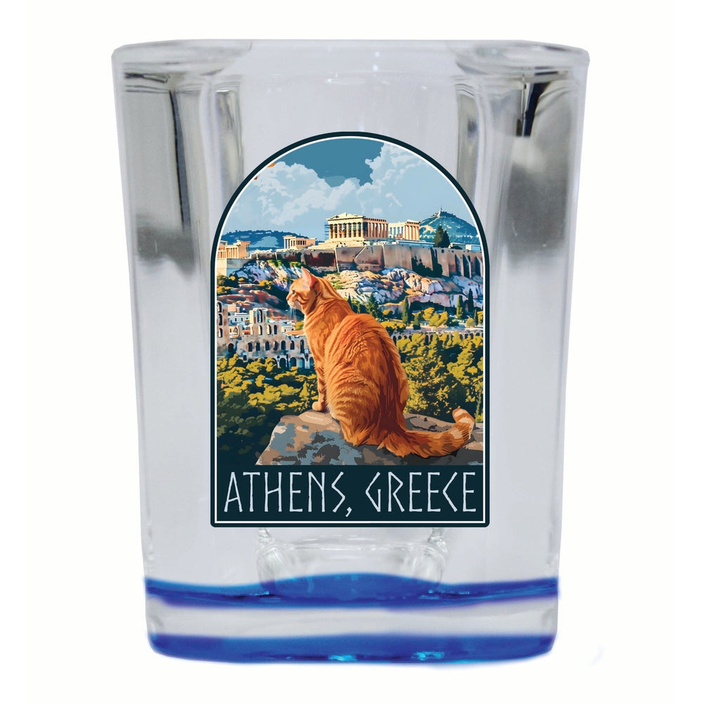 Athens Greece Cat Acropolis Design Souvenir 2 Ounce Shot Glass Square Image 2