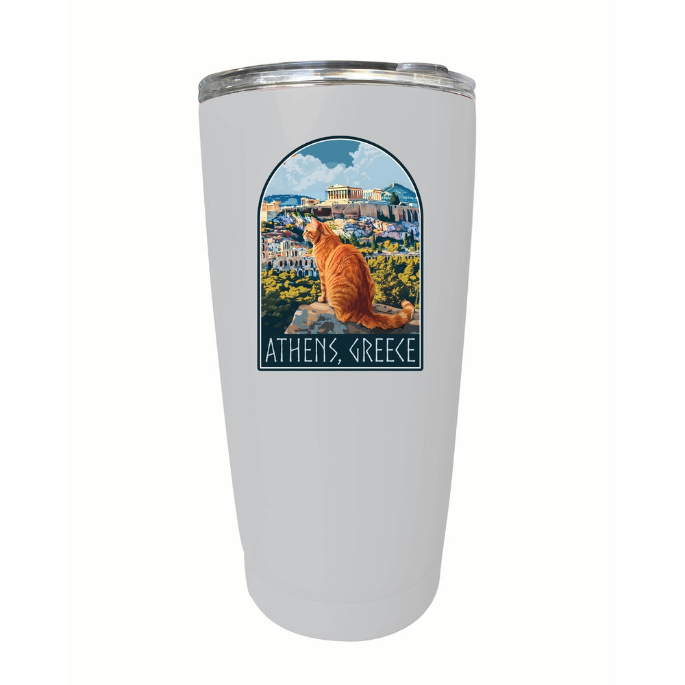 Athens Greece Cat Acropolis Design Souvenir 16 oz Stainless Steel Insulated Tumbler Image 2