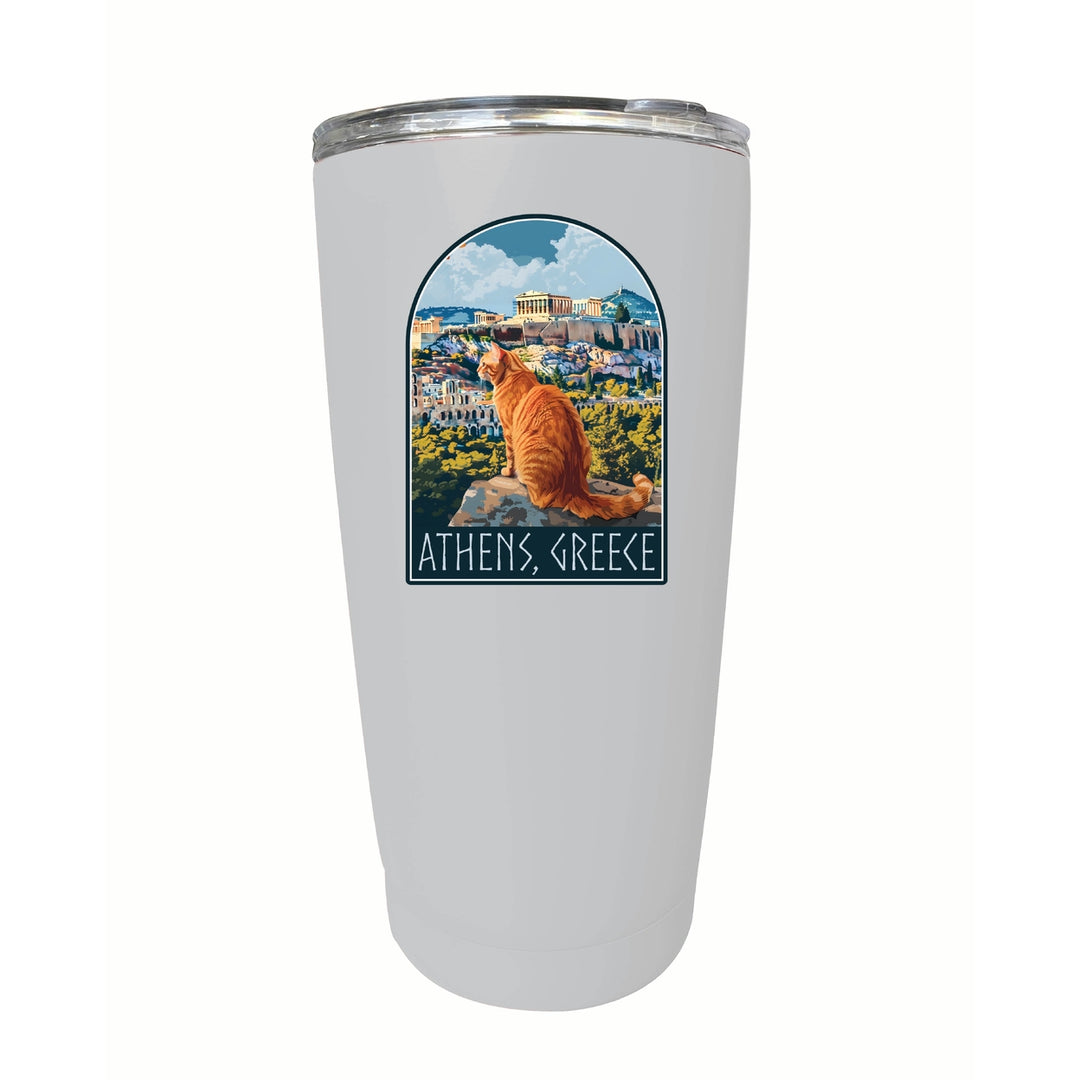 Athens Greece Cat Acropolis Design Souvenir 16 oz Stainless Steel Insulated Tumbler Image 2