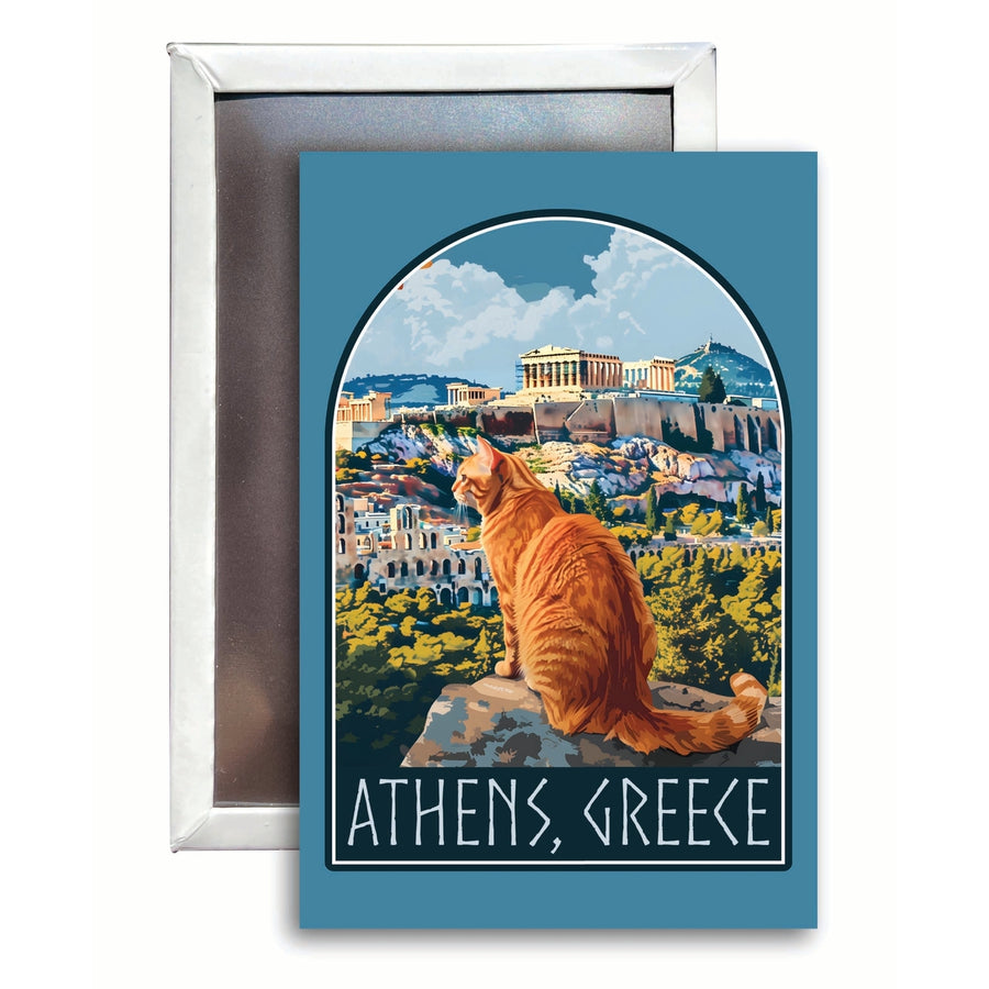 Athens Greece Cat Acropolis Design Souvenir 2x3-Inch Fridge Magnet Image 1