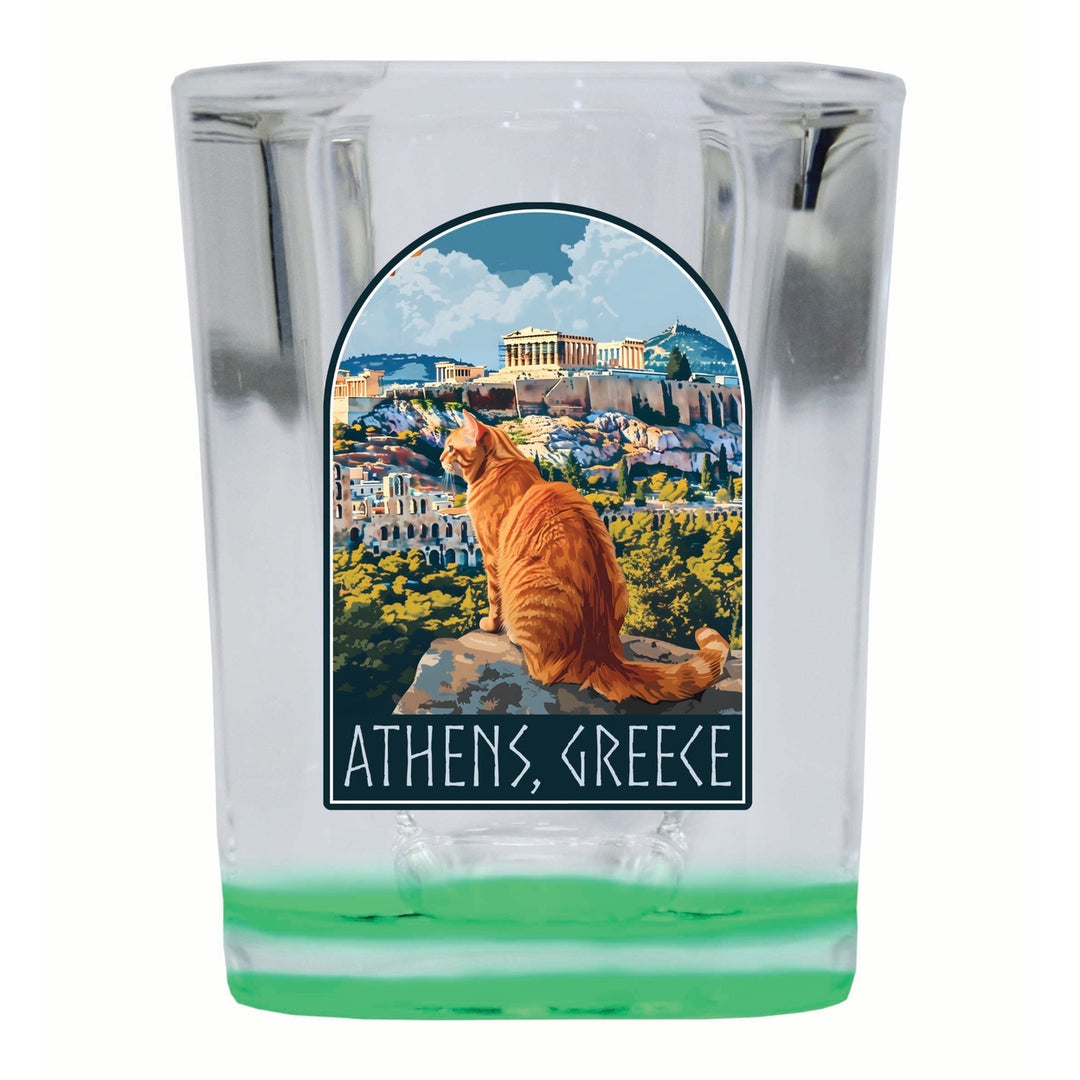 Athens Greece Cat Acropolis Design Souvenir 2 Ounce Shot Glass Square Image 3