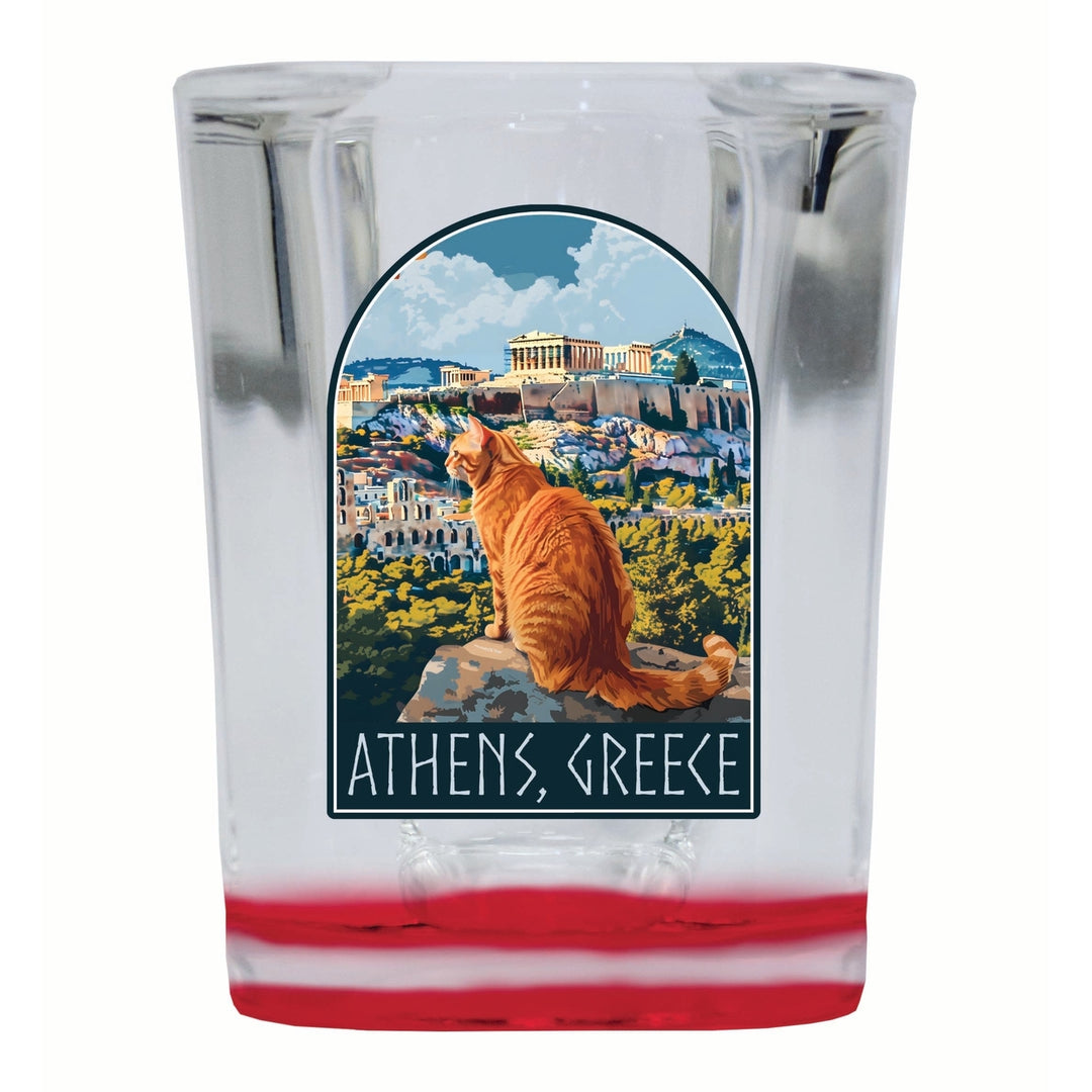 Athens Greece Cat Acropolis Design Souvenir 2 Ounce Shot Glass Square Image 4