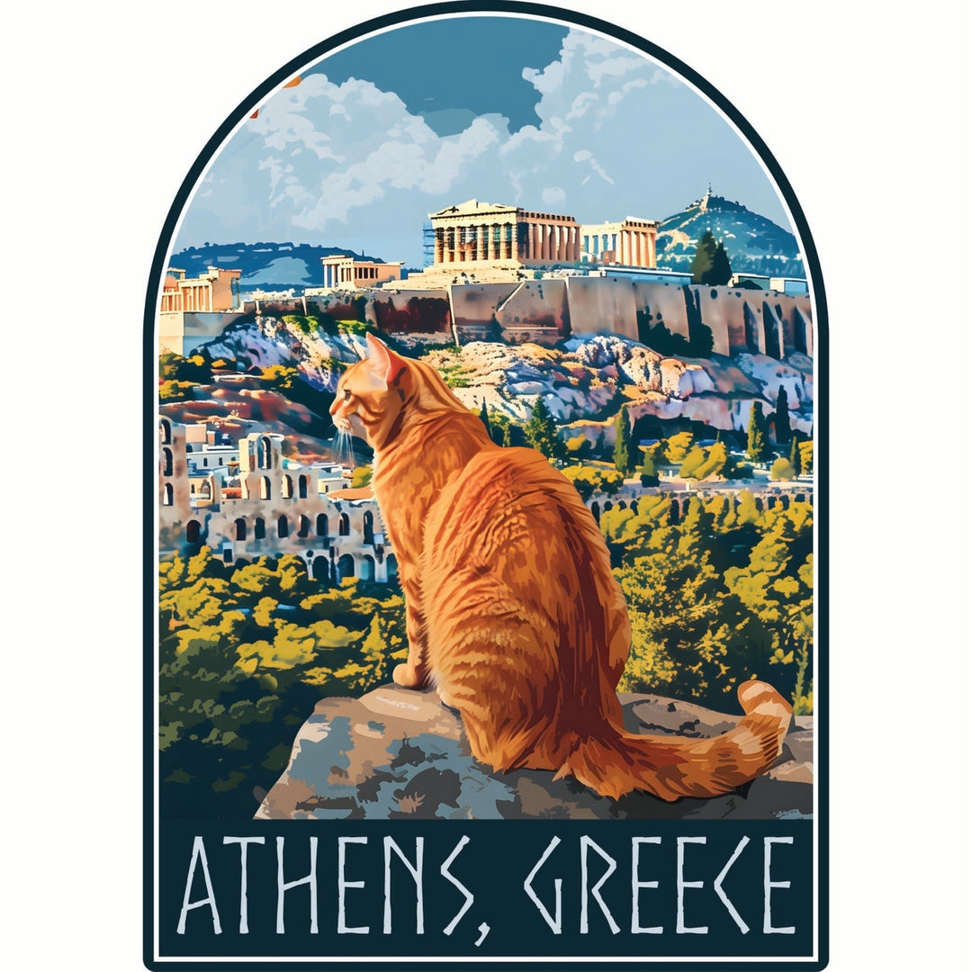 Athens Greece Cat Acropolis Design Souvenir Die Cut Flat Magnet Image 1