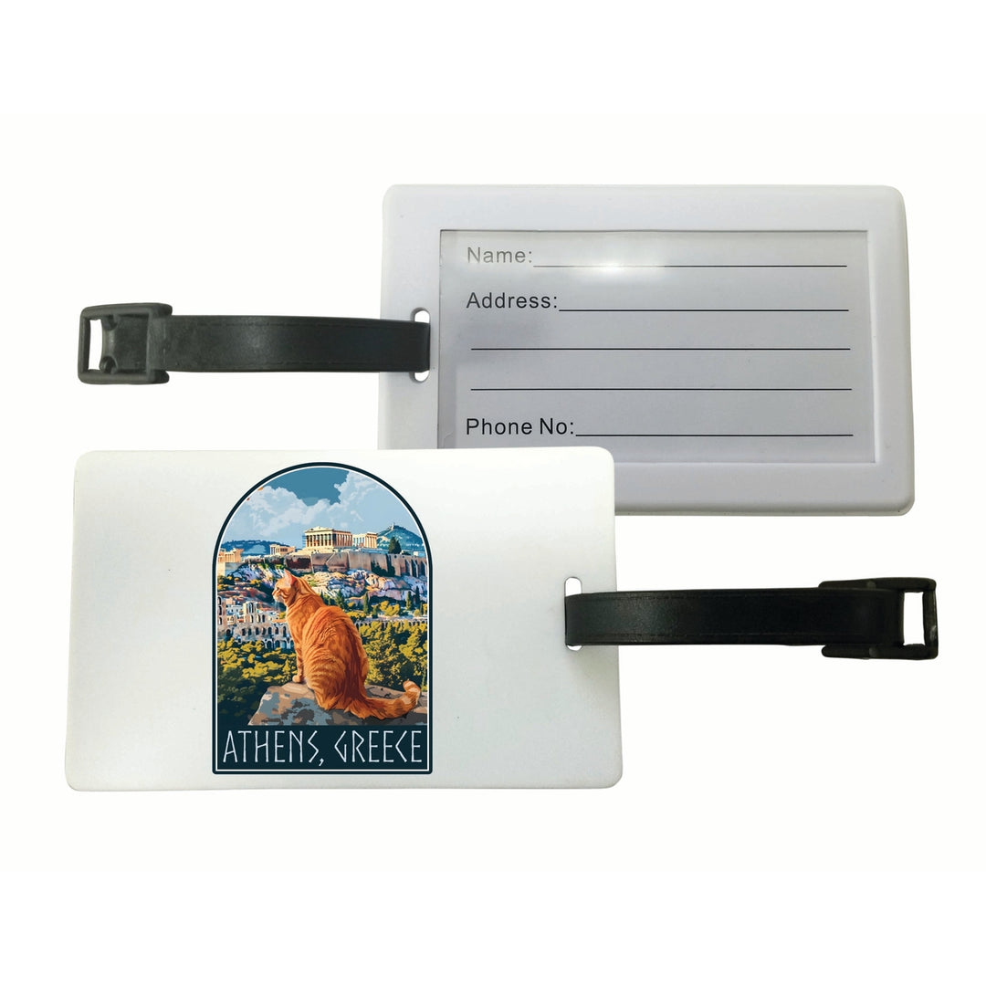 Athens Greece Cat Acropolis Design Souvenir Luggage Tag Image 1