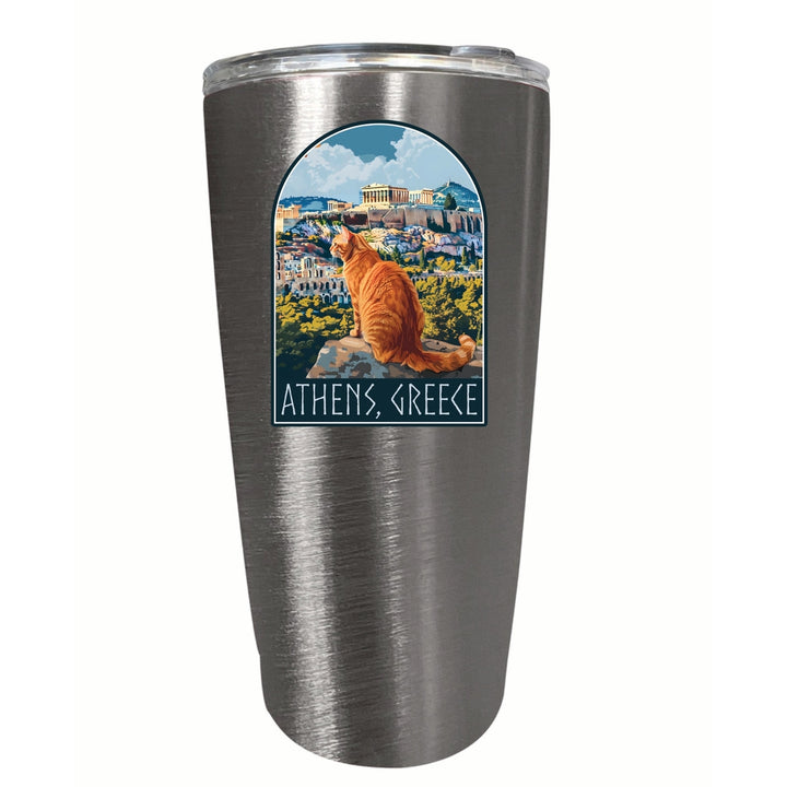 Athens Greece Cat Acropolis Design Souvenir 16 oz Stainless Steel Insulated Tumbler Image 3