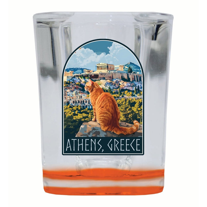 Athens Greece Cat Acropolis Design Souvenir 2 Ounce Shot Glass Square Image 4