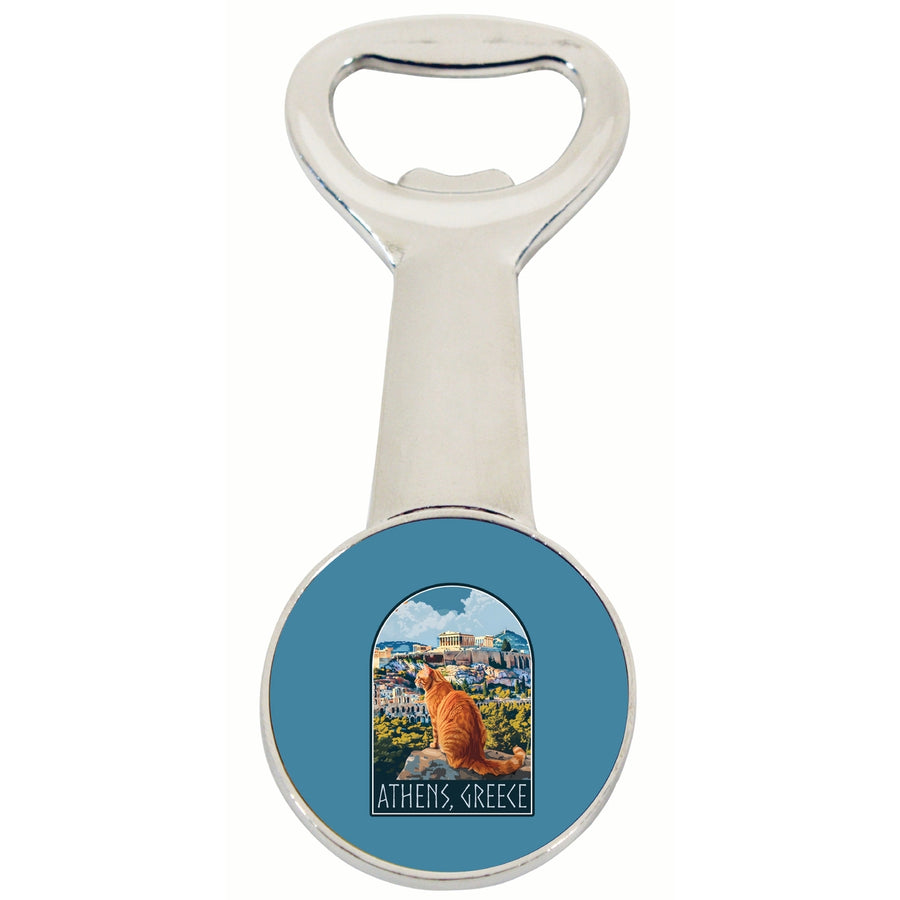 Athens Greece Cat Acropolis Design Souvenir Magnetic Bottle Opener Image 1