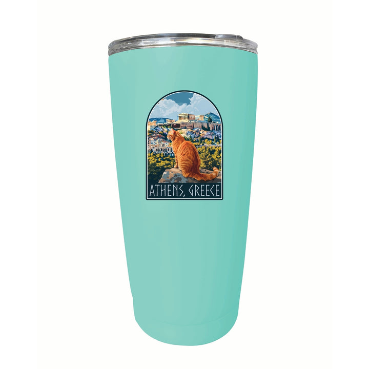 Athens Greece Cat Acropolis Design Souvenir 16 oz Stainless Steel Insulated Tumbler Image 4