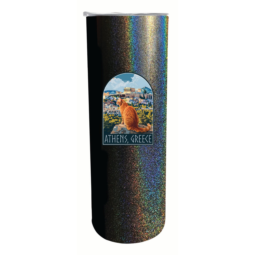 Athens Greece Cat Acropolis Design Souvenir 20 oz Insulated Stainless Steel Skinny Tumbler Image 3