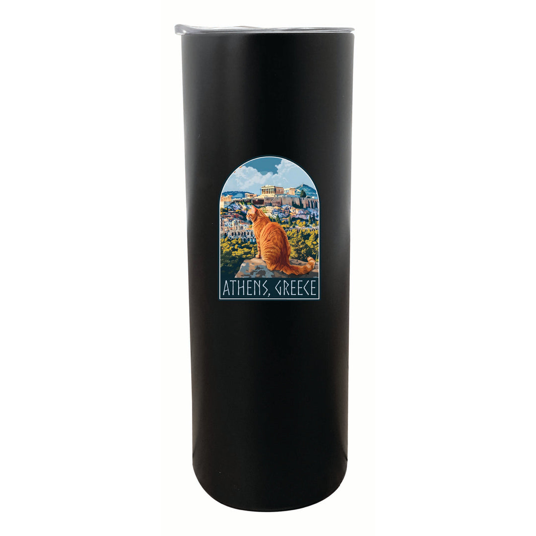 Athens Greece Cat Acropolis Design Souvenir 20 oz Insulated Stainless Steel Skinny Tumbler Image 4