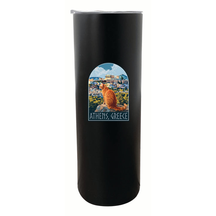 Athens Greece Cat Acropolis Design Souvenir 20 oz Insulated Stainless Steel Skinny Tumbler Image 4