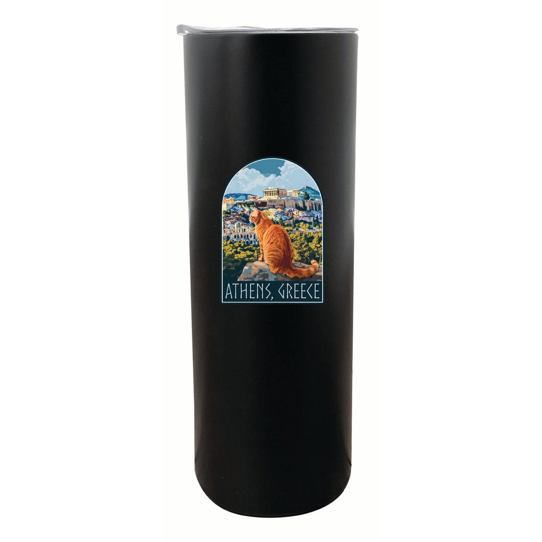 Athens Greece Cat Acropolis Design Souvenir 20 oz Insulated Stainless Steel Skinny Tumbler Image 1