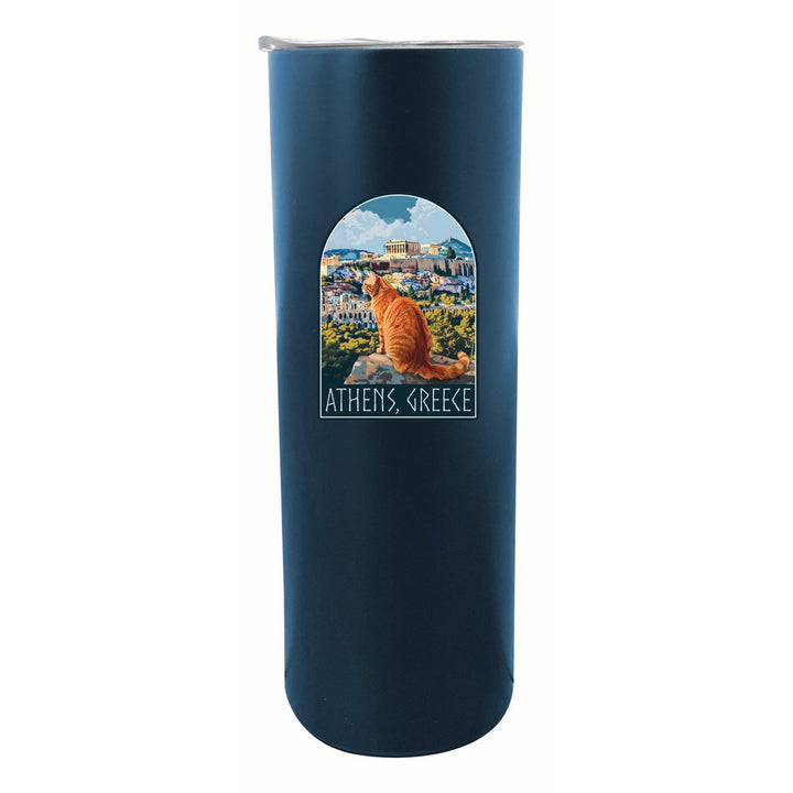 Athens Greece Cat Acropolis Design Souvenir 20 oz Insulated Stainless Steel Skinny Tumbler Image 1