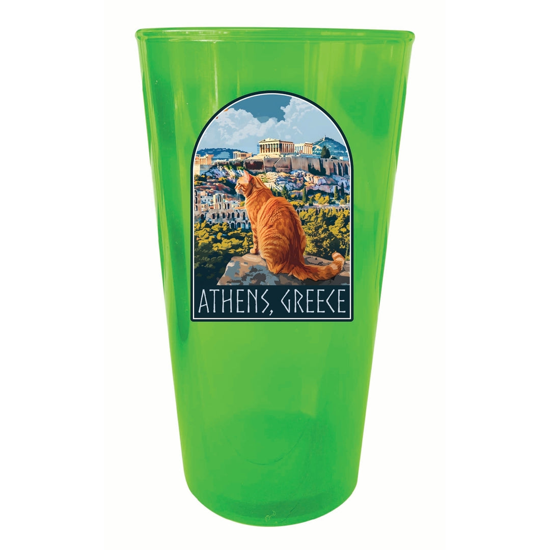 Athens Greece Cat Acropolis Design Souvenir Plastic 16 oz pint Image 1