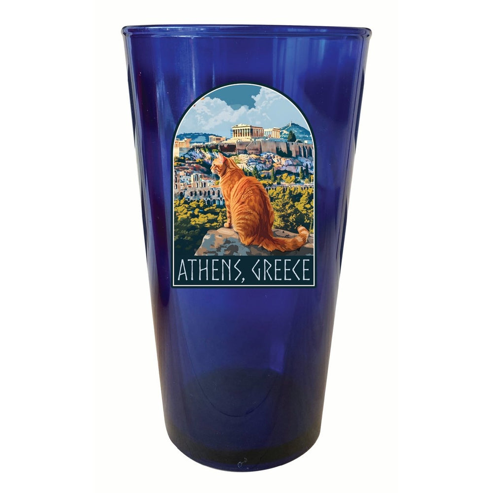 Athens Greece Cat Acropolis Design Souvenir Plastic 16 oz pint Image 2