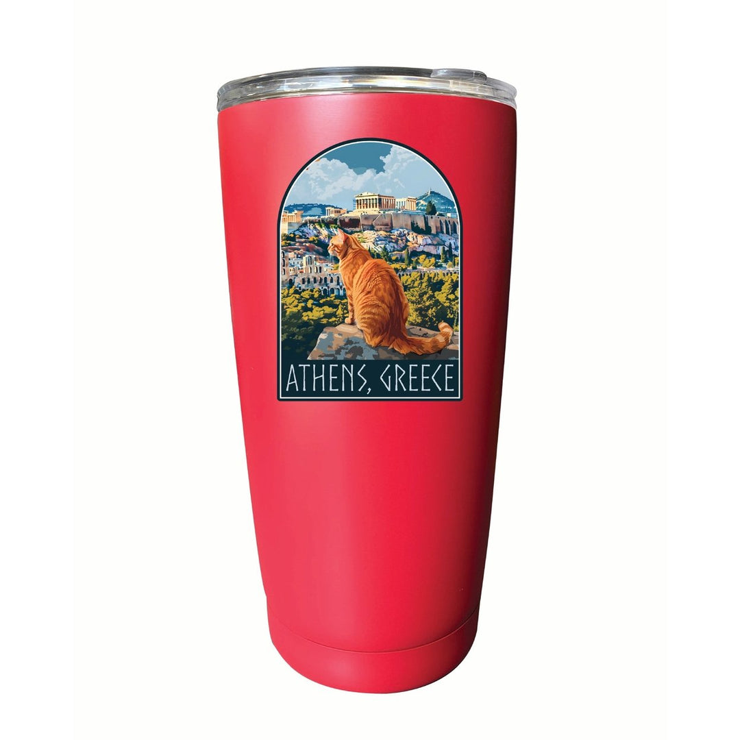 Athens Greece Cat Acropolis Design Souvenir 16 oz Stainless Steel Insulated Tumbler Image 4