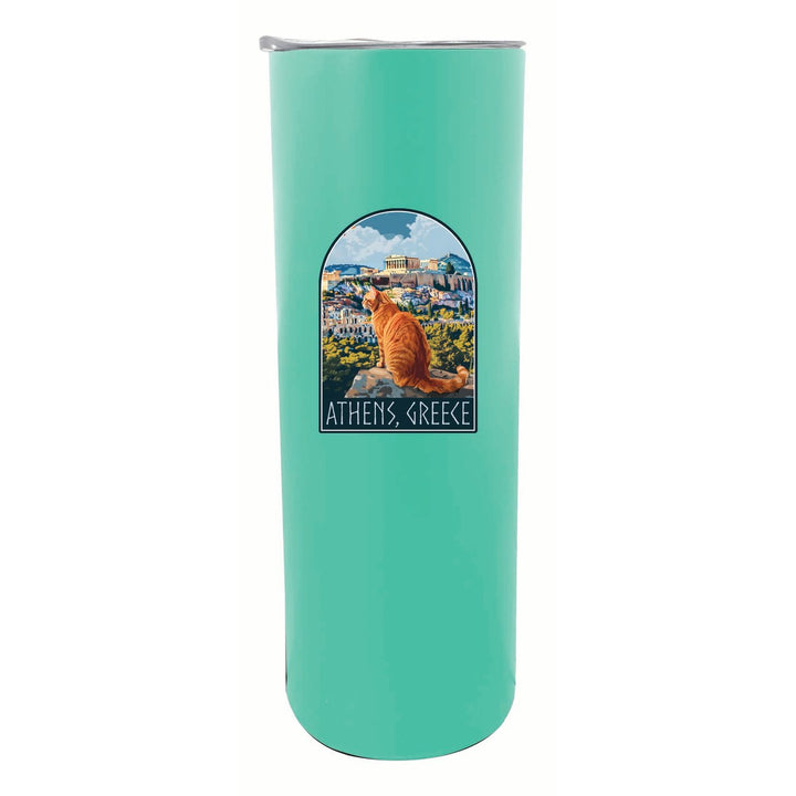 Athens Greece Cat Acropolis Design Souvenir 20 oz Insulated Stainless Steel Skinny Tumbler Image 6