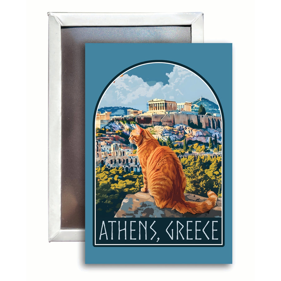 Athens Greece Cat Acropolis Design Souvenir Refrigerator Magnet 2.5"X3.5" Image 1