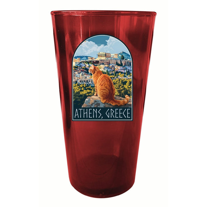 Athens Greece Cat Acropolis Design Souvenir Plastic 16 oz pint Image 4