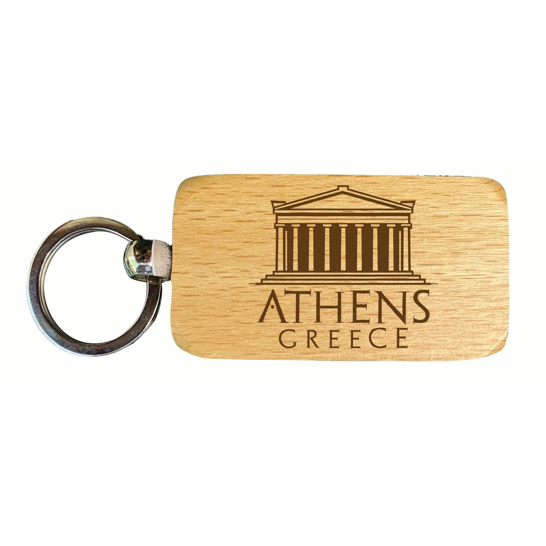 Athens Greece Souvenir 2.5x1-Inch Souvenir Engraved Wooden Keychain Image 1